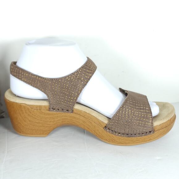 Dansko Women's Sonnet US8-8,5 EU39 Brown Metalic Shimmer Leather Wedge Sandals - Picture 8 of 16